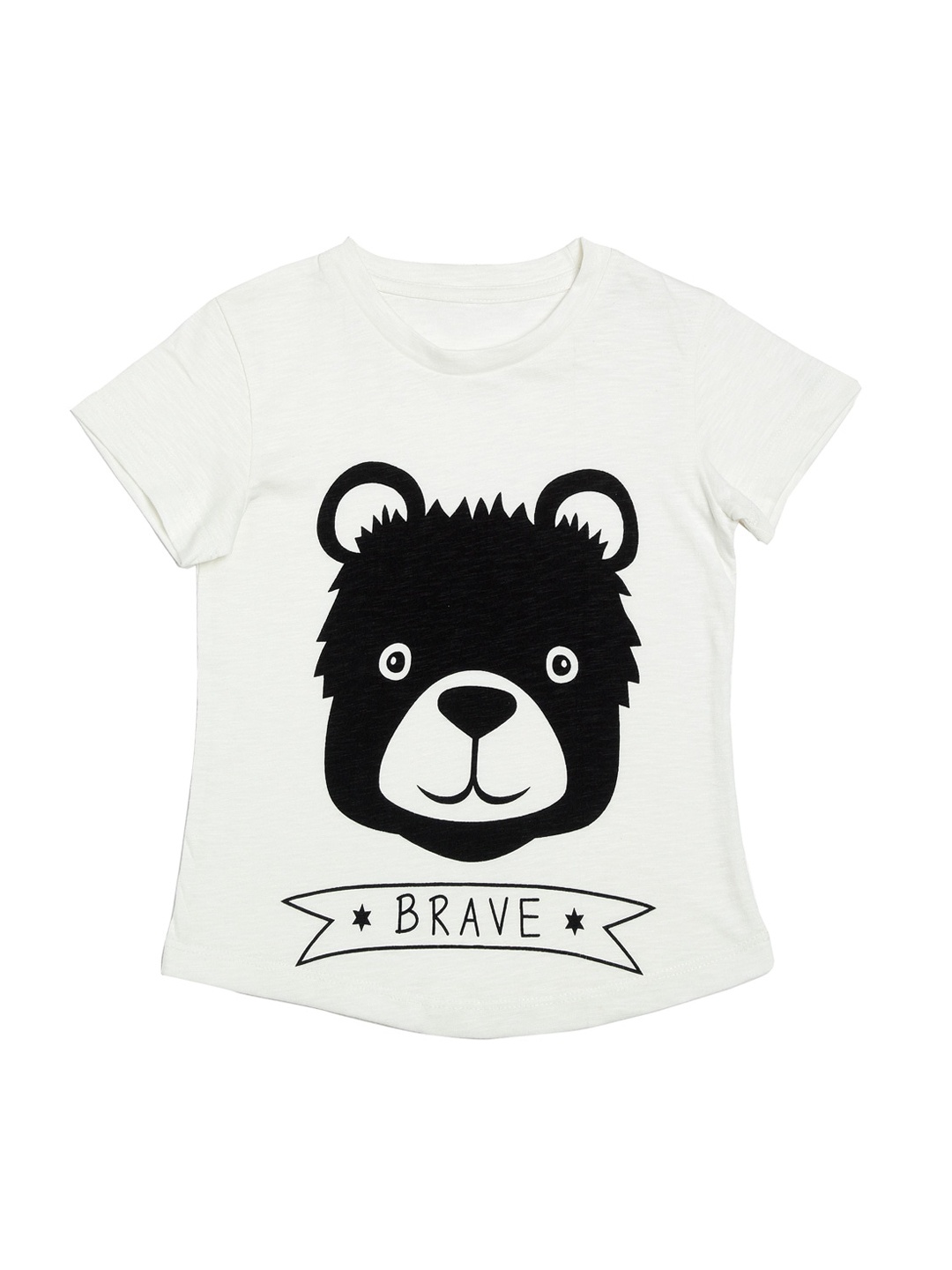 

DOOR74 Kids Off-White & Black Printed Round Neck T-shirt
