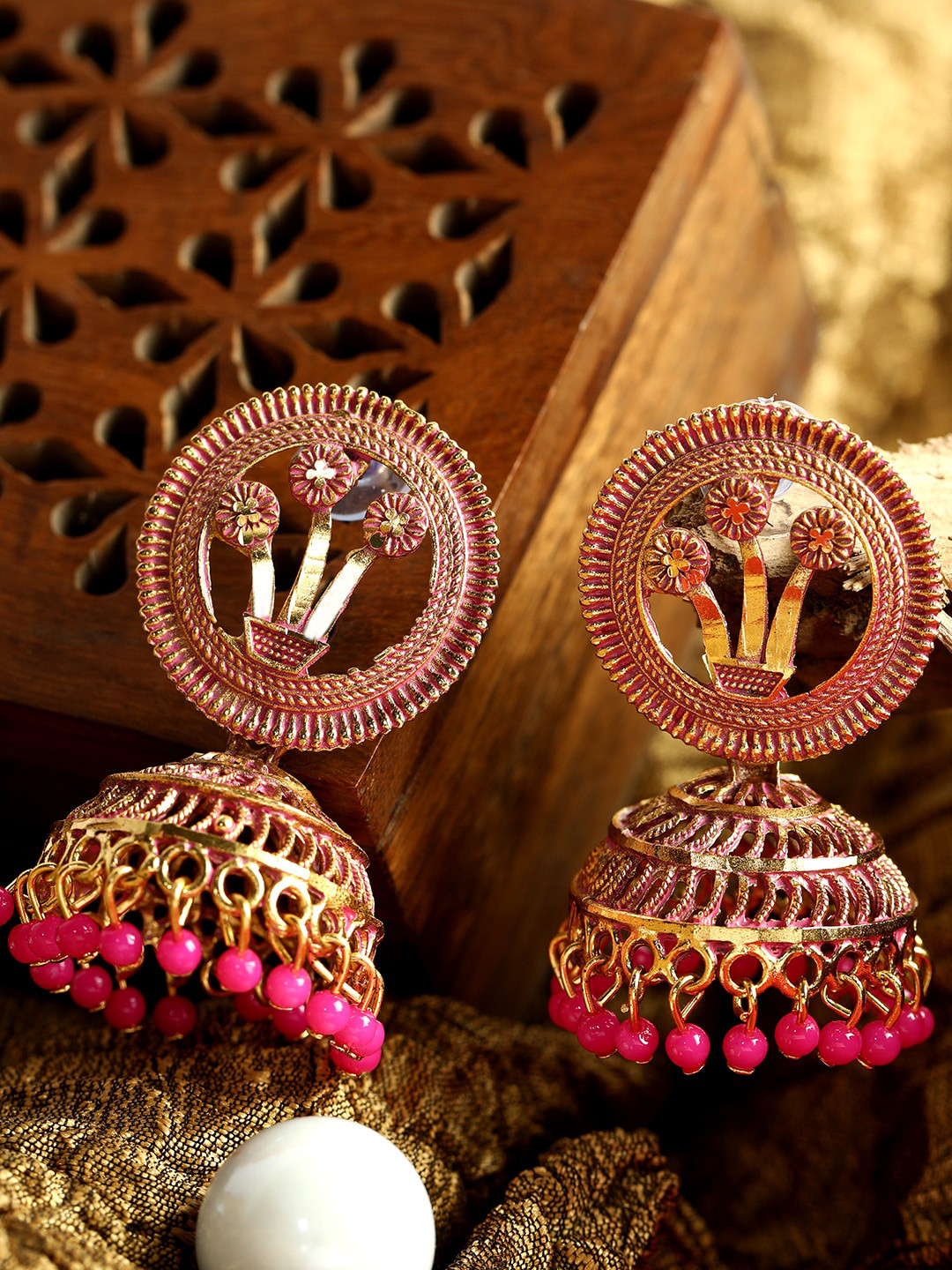 

ANIKAS CREATION Gold-Toned Dome Shaped Jhumkas