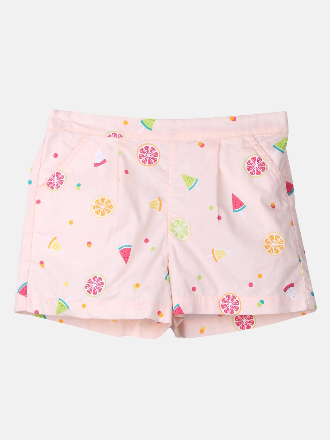 

Beebay Girls Peach-Coloured Printed Regular Fit Cotton Shorts