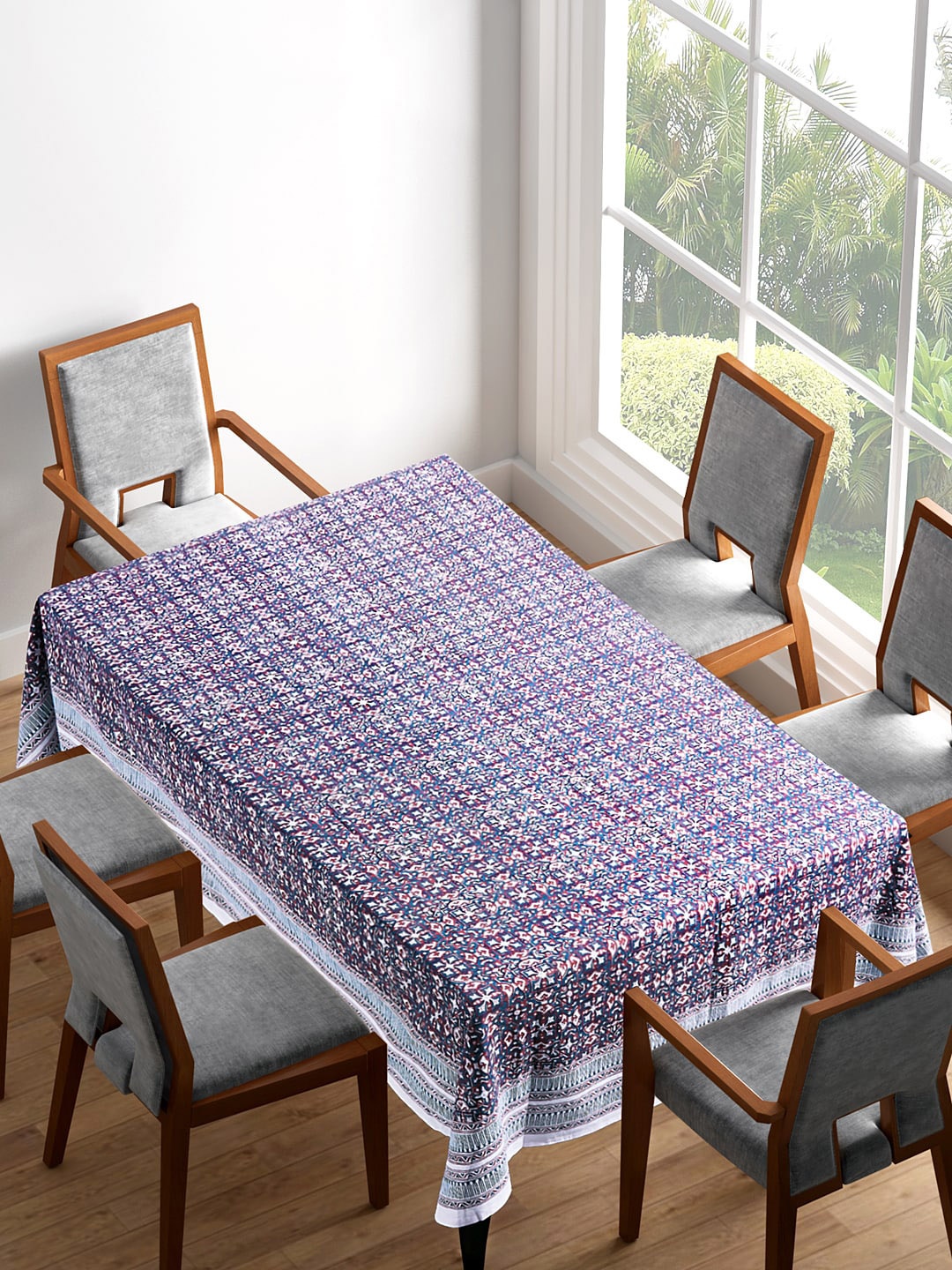 

Living scapes by Pantaloons Navy Blue & Maroon Printed 6-Seater Table Cloth