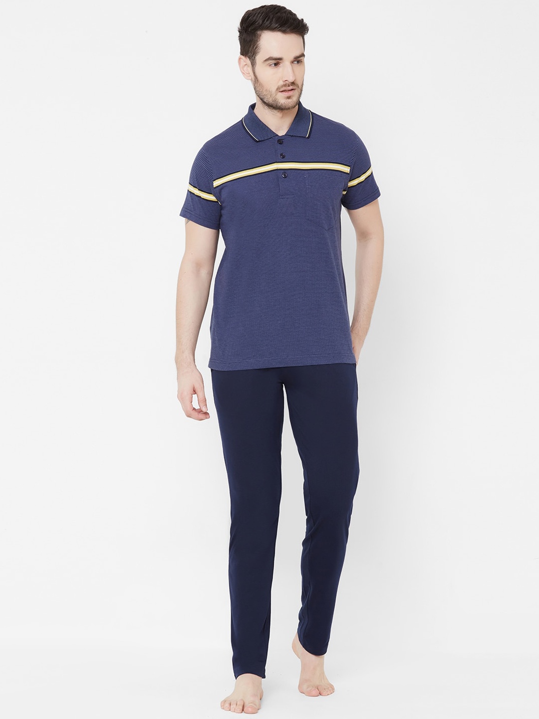 

Sweet Dreams Men Blue Striped Night suit