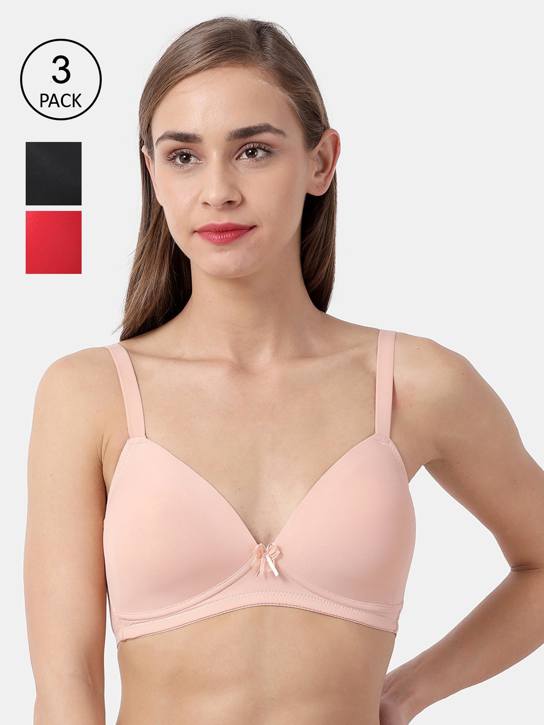 

shyaway Black & Red Pack of 3 Non-Wired Lightly Padded Everyday Bra taab-c3b-242-32B