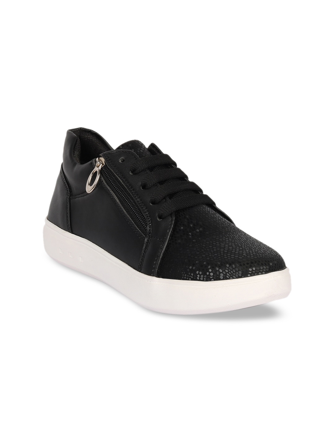 

ZAPATOZ Women Black Textured PU Sneakers Casual Shoes