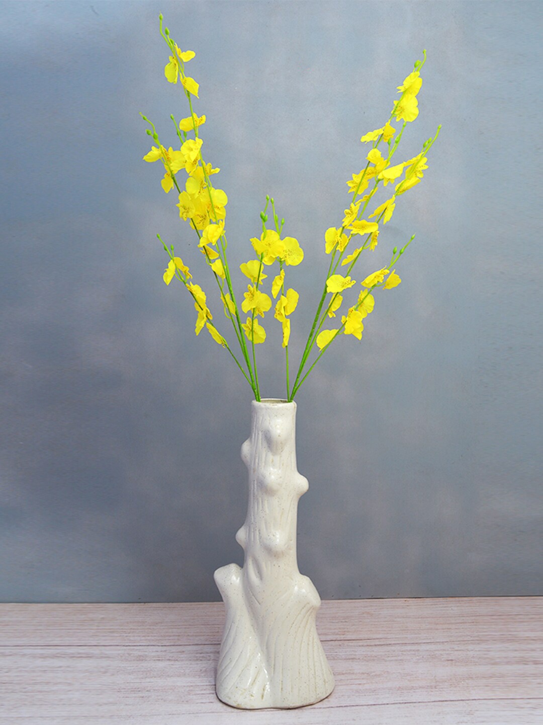 

fancy mart Set Of 2 Yellow & Green Artificial Dancing Orchids Flower Sticks Without Pot