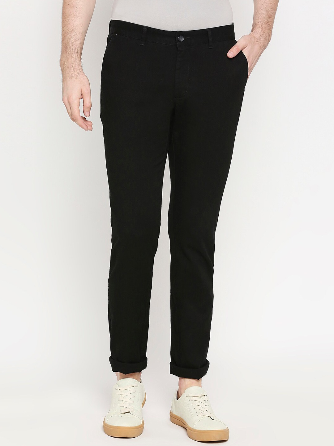 

Basics Men Black Skinny Fit Solid Regular Trousers
