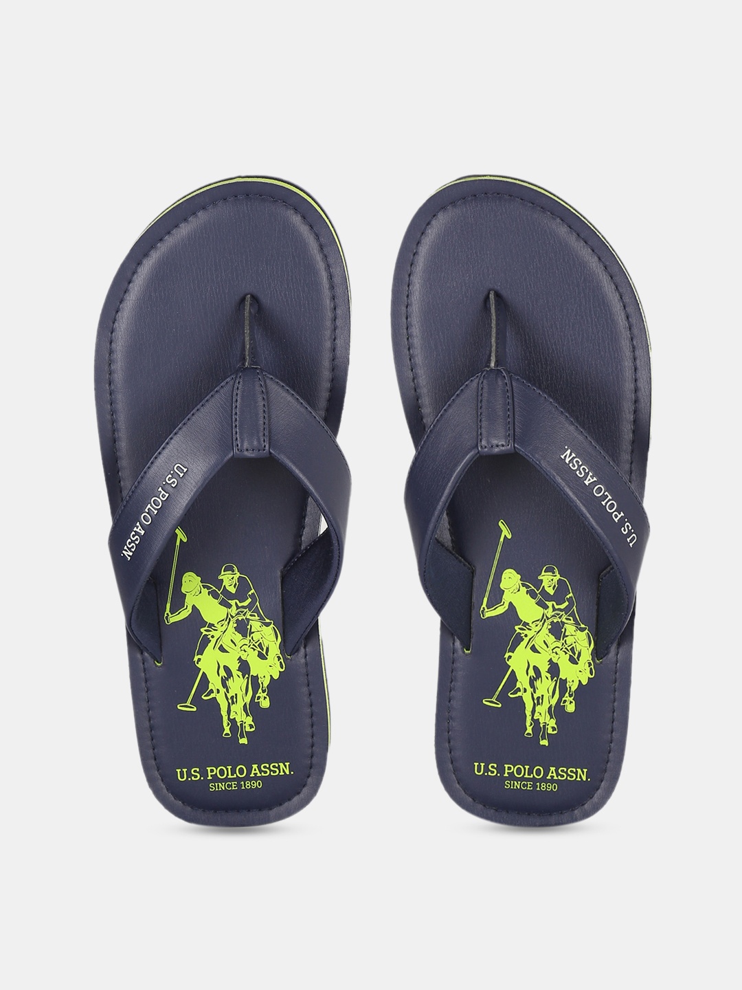 

U.S. Polo Assn. Men Navy Blue & Fluorescent Green Printed Thong Flip-Flops