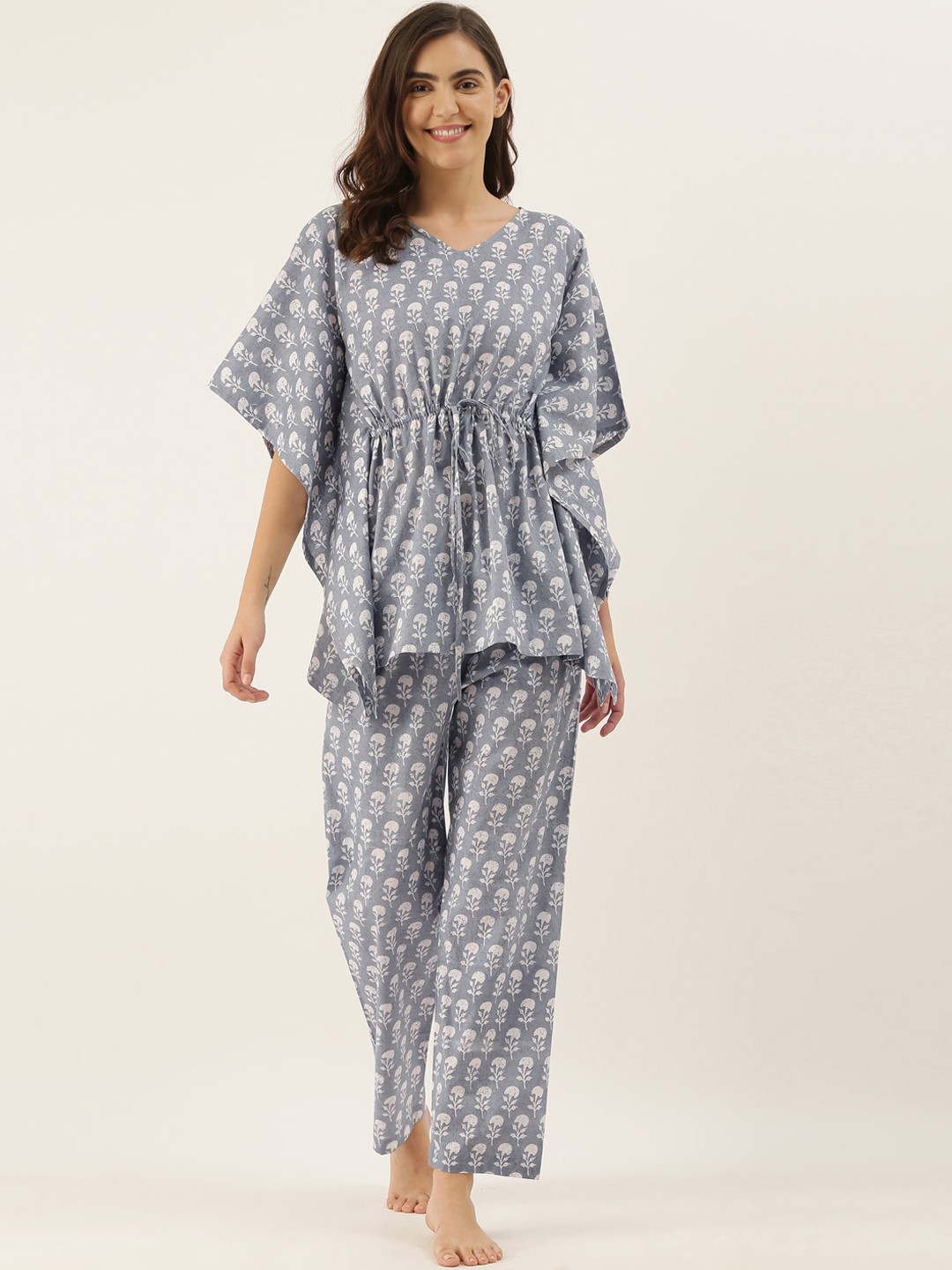

Bannos Swagger Women Grey & Off-White Printed Night Suit