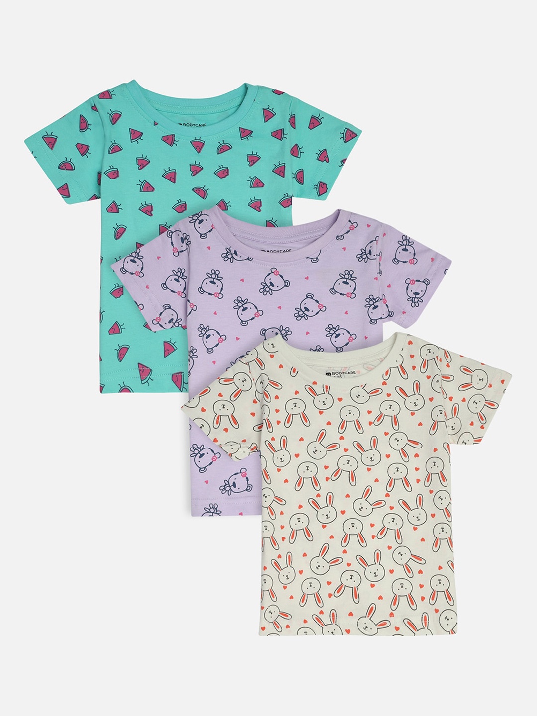 

Bodycare First Girls Pack Of 3 Printed Round Neck T-shirts, Sea green