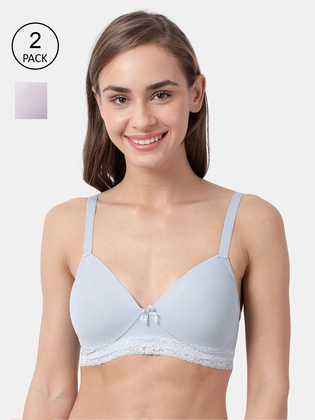 

shyaway Blue & Lavender Solid Set of 2 Non-Wired Lightly Padded Everyday Bra