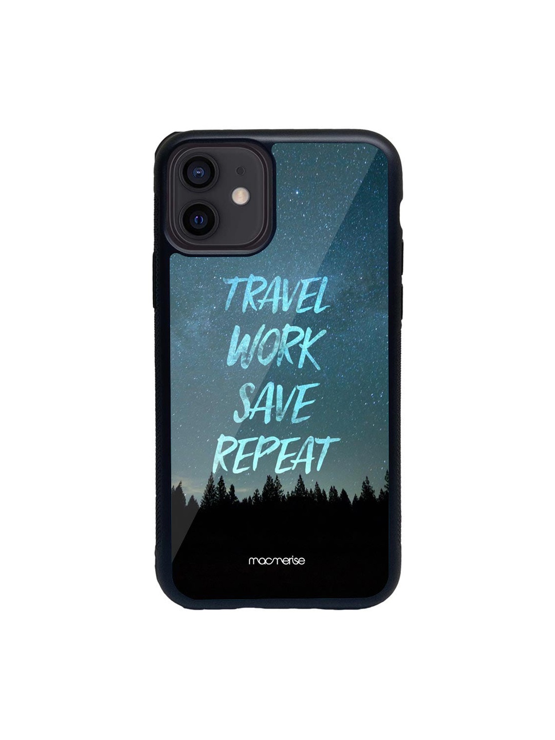 

macmerise Black & Blue Travel Work Save Repeat Printed iPhone 12 Back Case