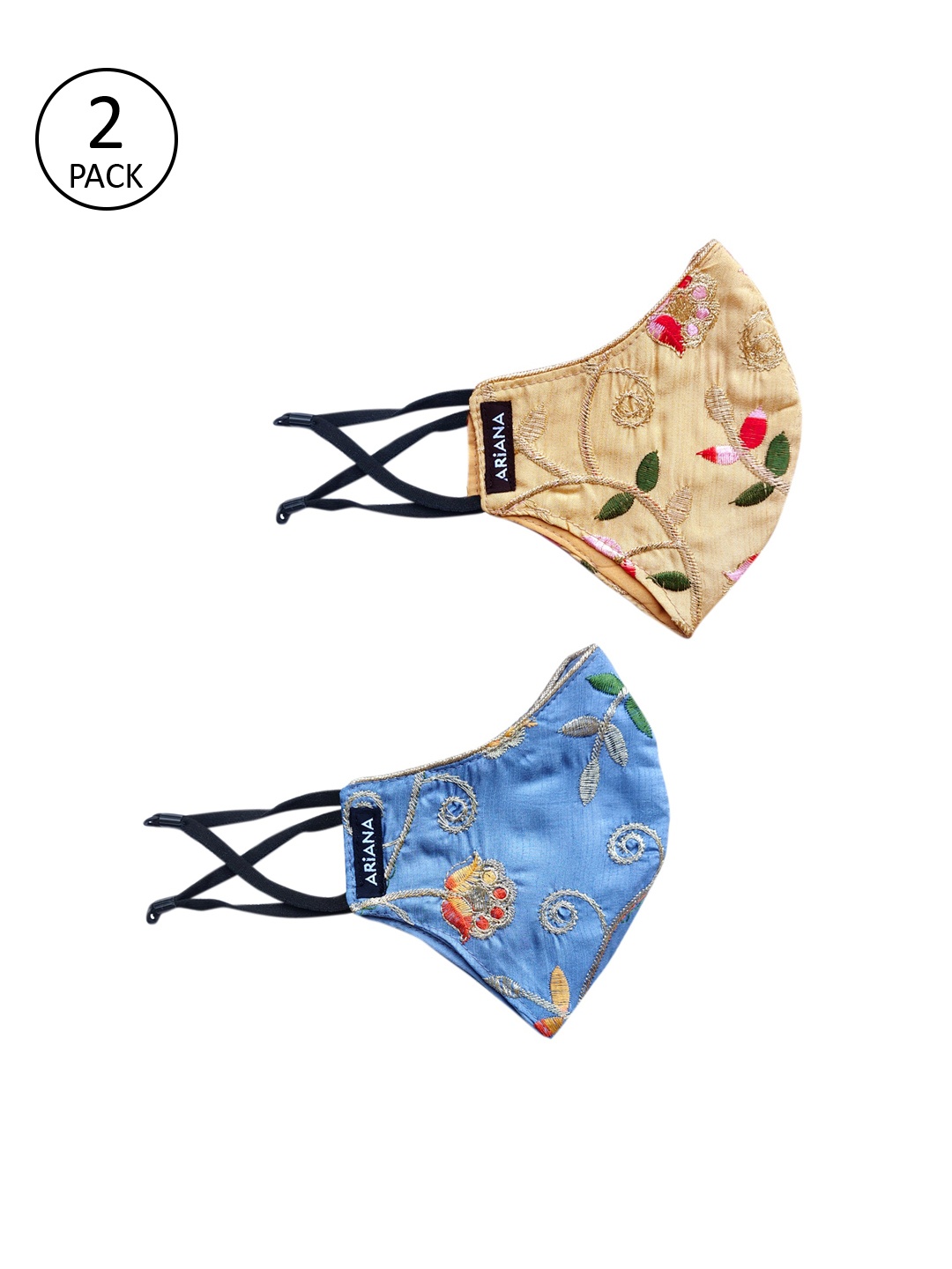 

Ariana Women Pack Of 2 Embroidered 2-Ply Reusable Cloth Masks, Blue