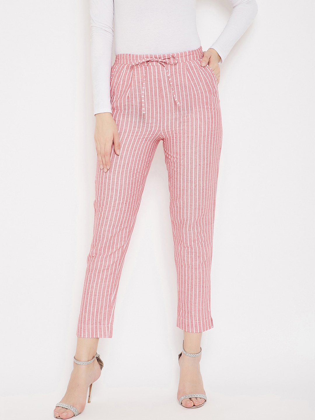

Bitterlime Women Red Regular Fit Striped Trousers