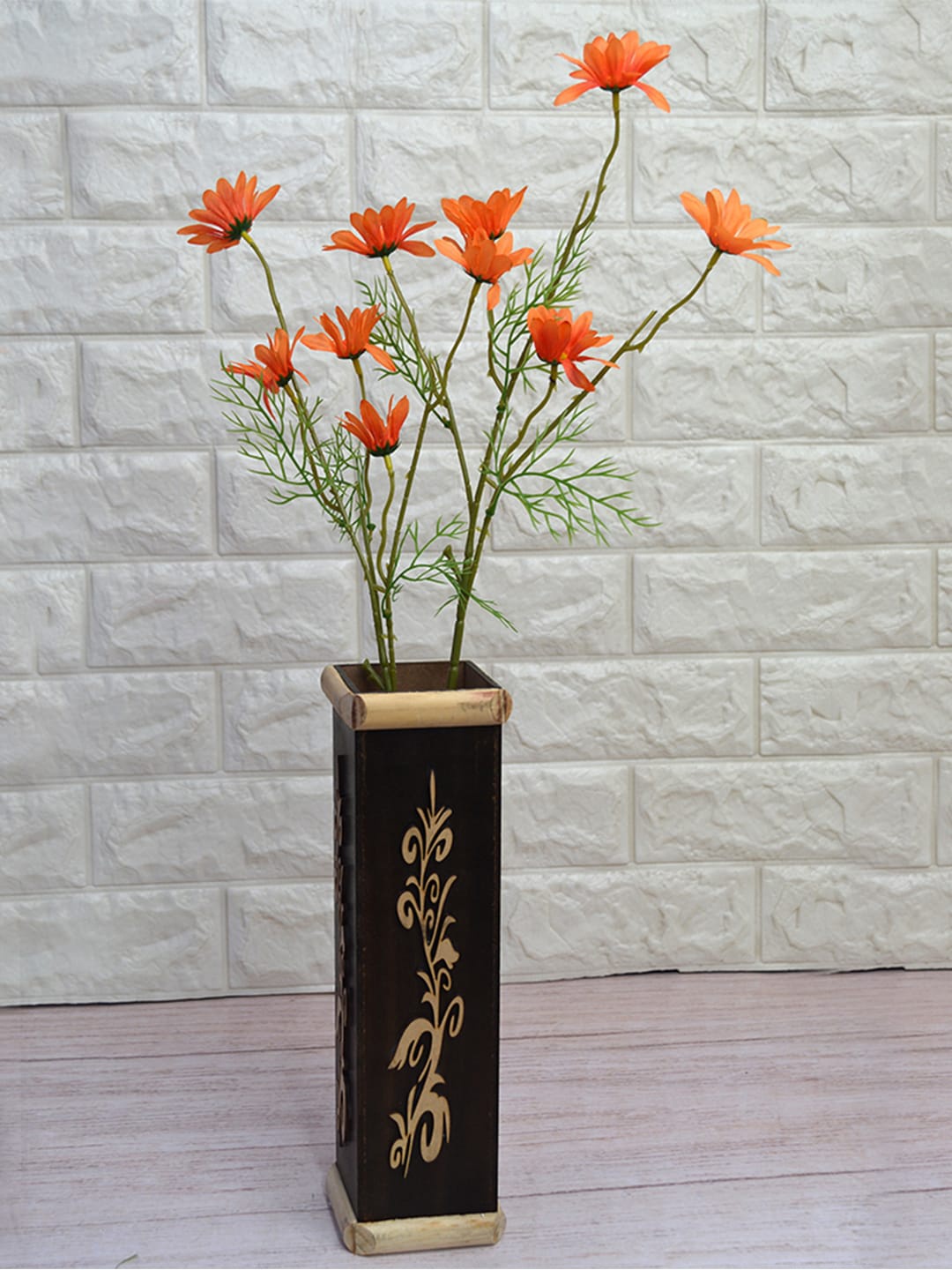 

fancy mart Set Of 2 Orange & Green Artificial Cone Flower Sticks Without Pot