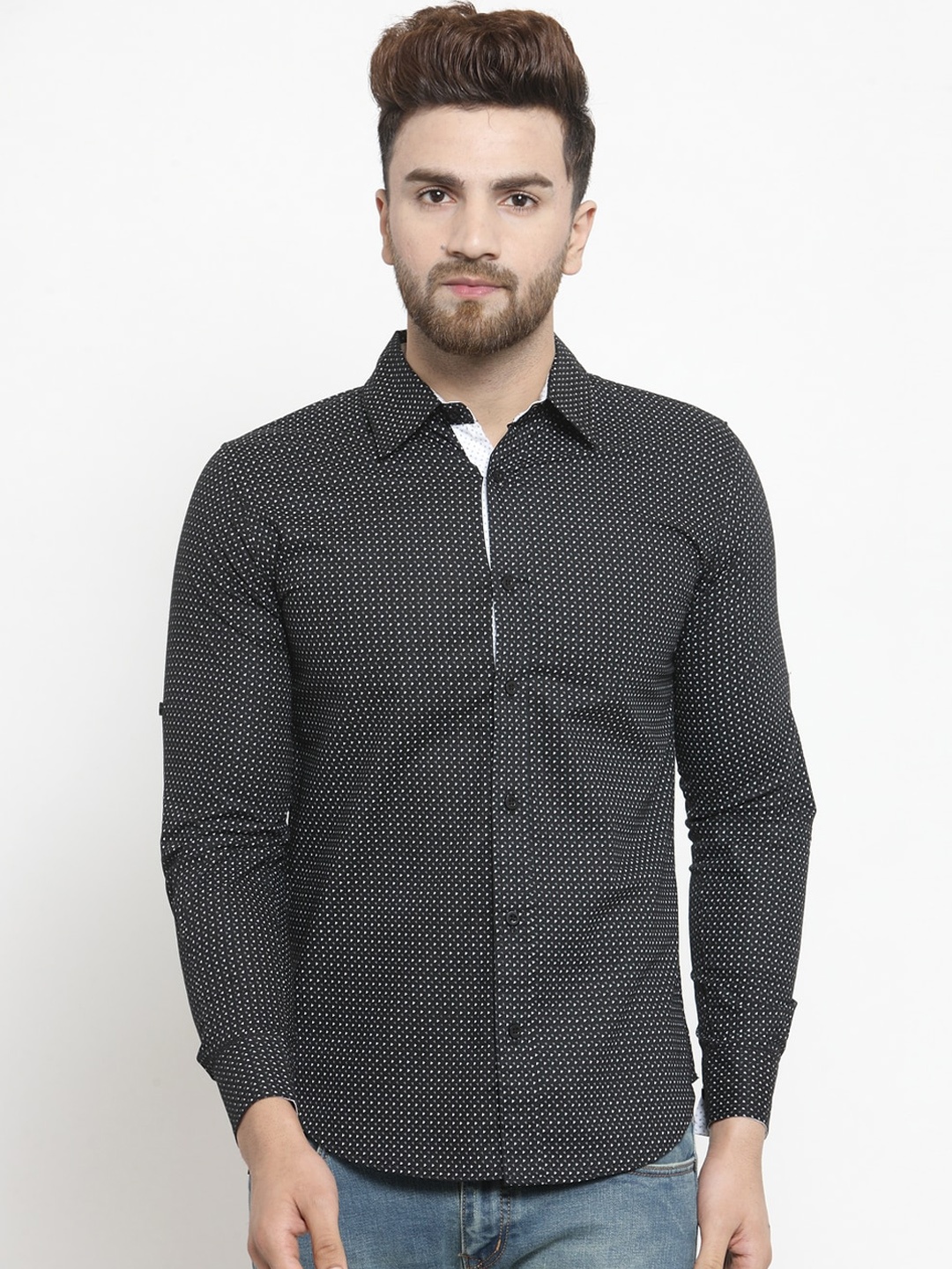 

Purple State Men Black & Grey Slim Fit Printed Casual Shirt