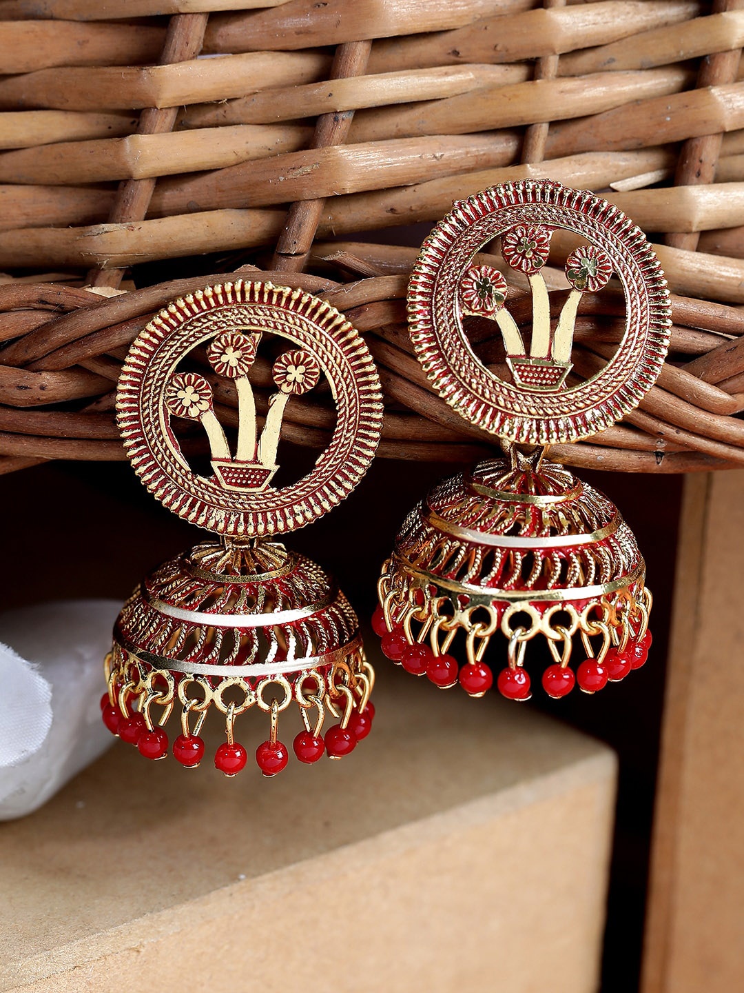 

ANIKAS CREATION Red Contemporary Jhumkas