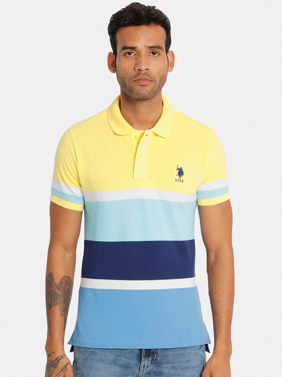 

U.S. Polo Assn. Men Yellow Striped Polo Collar T-shirt