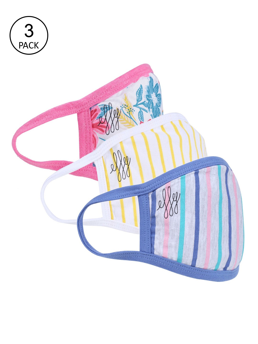 

effy Women Pack Of 3 Printed 2-Ply Reusable Cloth Masks, Pink