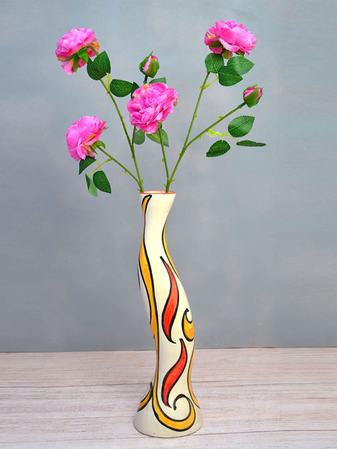 

Fancy Mart Set of 2 Pink & Green Artificial Hungarian Rose Sticks
