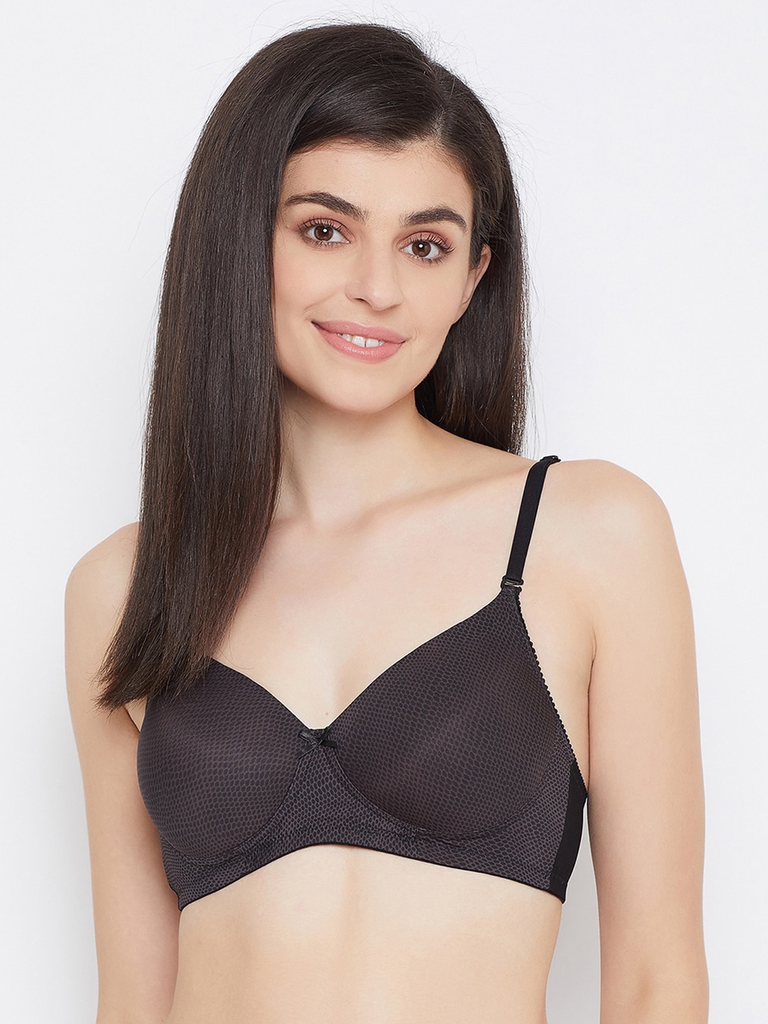

Clovia Black Printed Underwired Lightly Padded T-shirt Bra BR1277E1336E
