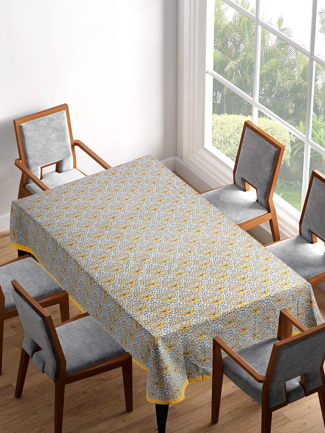 

Living scapes by Pantaloons Yellow & Grey Printed 6-Seater Table Cloth