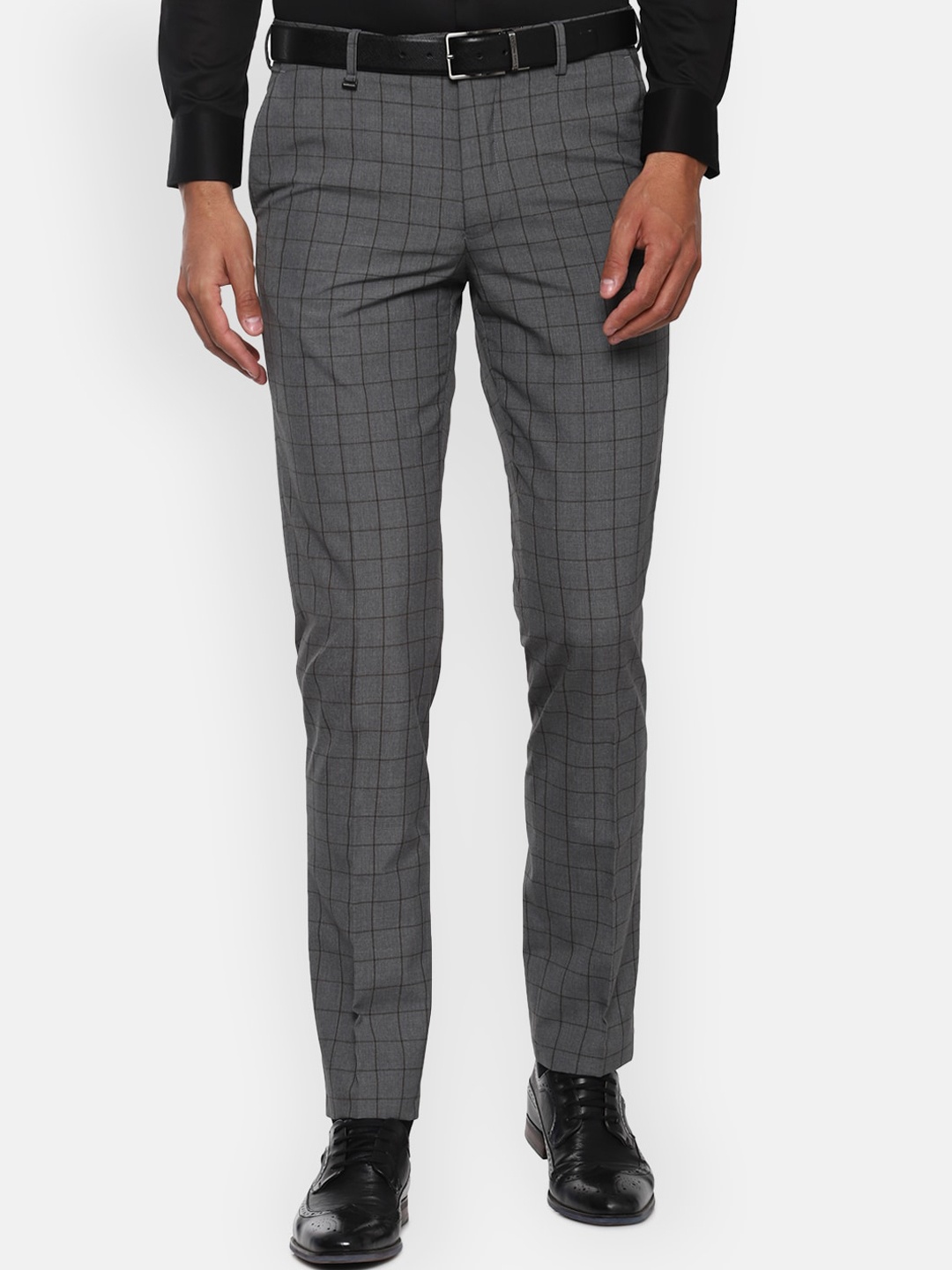 

Van Heusen Men Grey Slim Fit Checked Formal Trousers