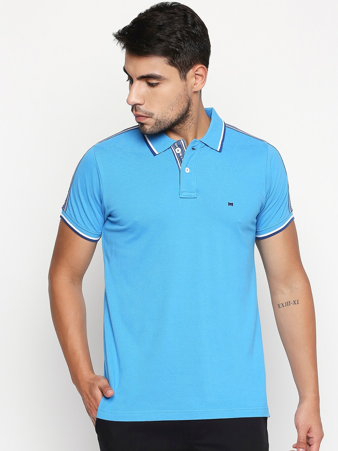 

Basics Men Blue Solid Polo Collar T-shirt