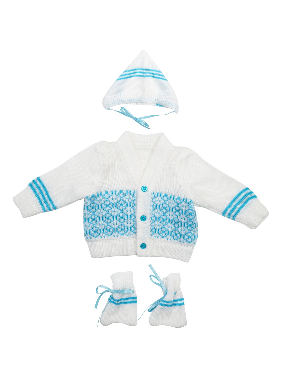 

MeeMee Kids White Self Design Cotton Cardigan Sweater Set