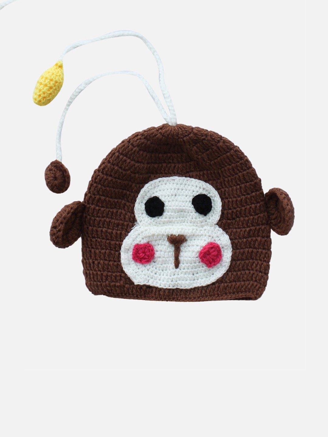 

Woonie Kids Brown & White Self Design Handmade Beanie