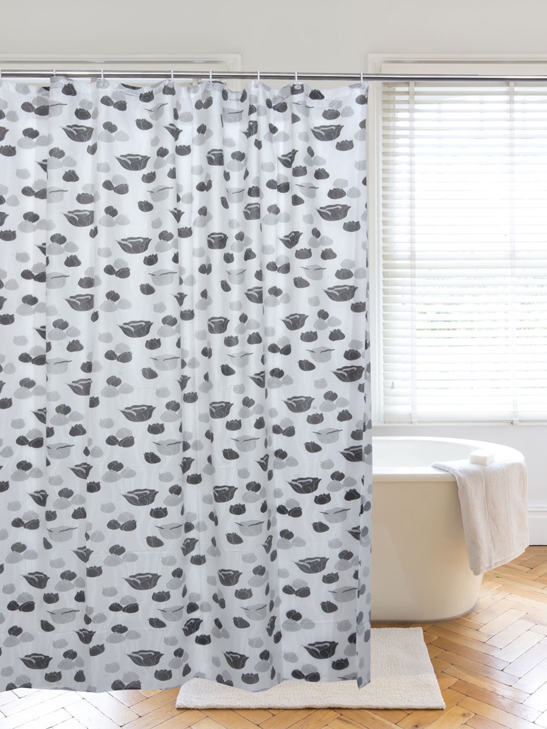 

Clasiko White & Black Printed Shower Curtains With Hooks