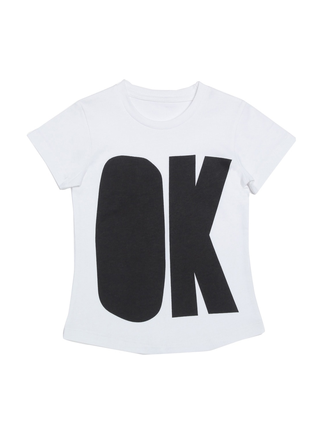 

DOOR74 Unisex Kids White & Black Printed Round Neck T-shirt