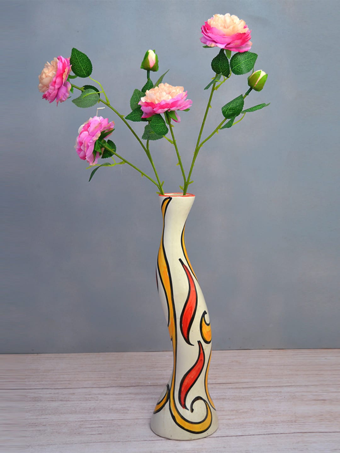 

fancy mart Set Of 2 Artificial Flower Bunch With Vase, Pink