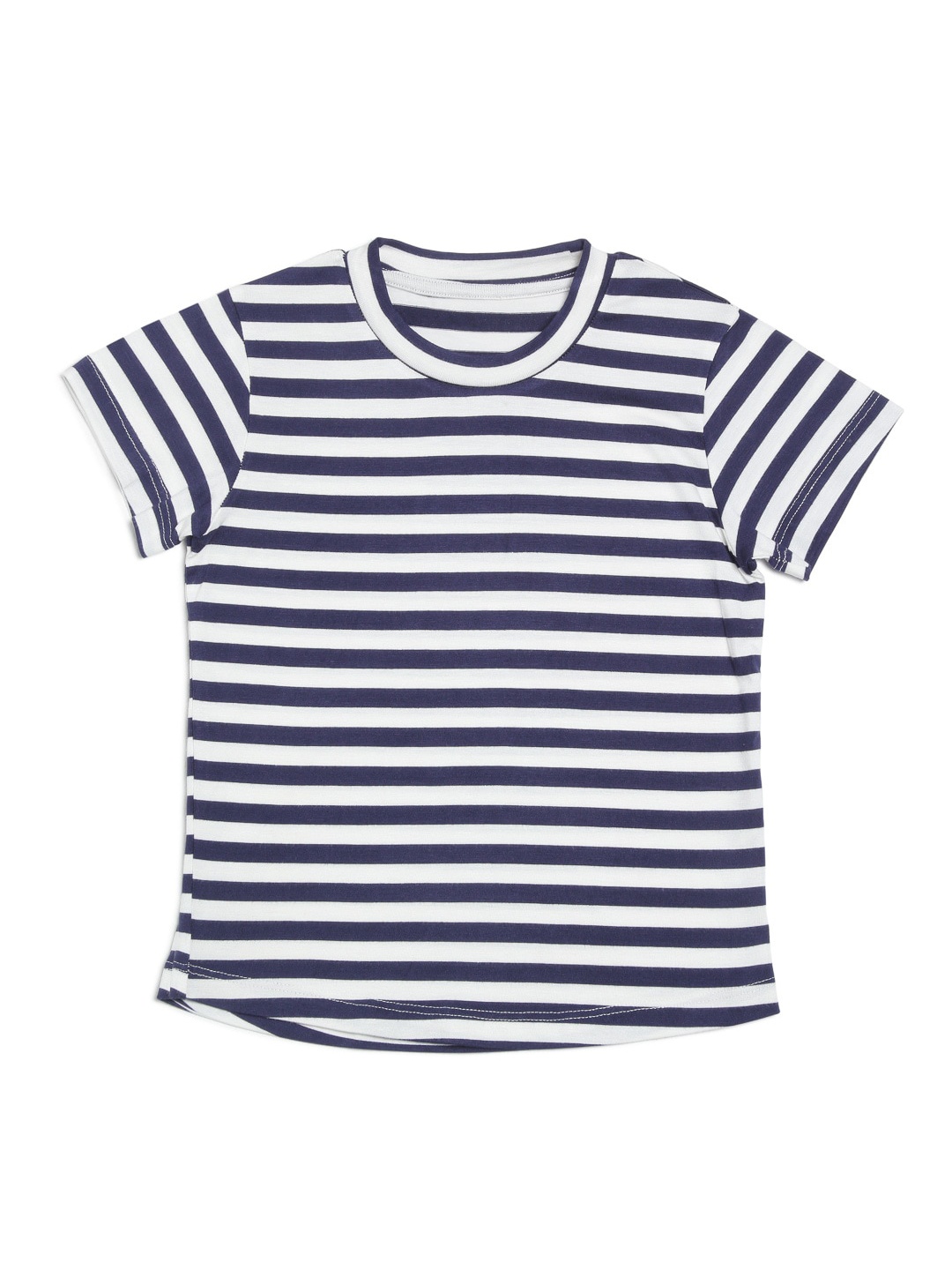 DOOR74 Kids Navy Blue & White Striped Cotton Round Neck T-shirt