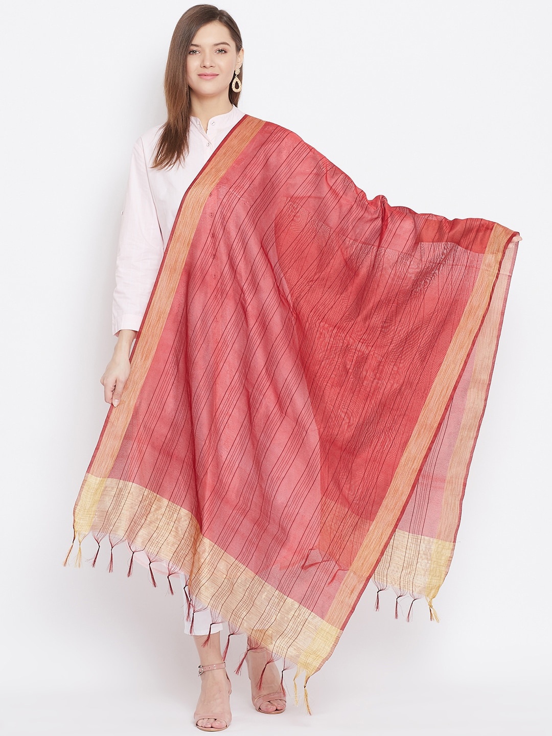 

Clora Creation Maroon & Golden Striped Dupatta