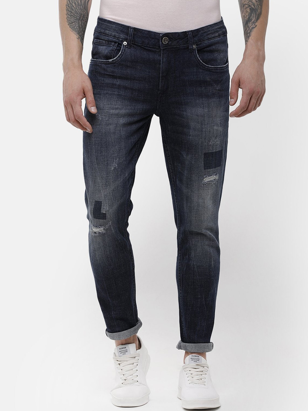 

Voi Jeans Men Navy Blue Skinny Fit High-Rise Mildly Distressed Stretchable Jeans