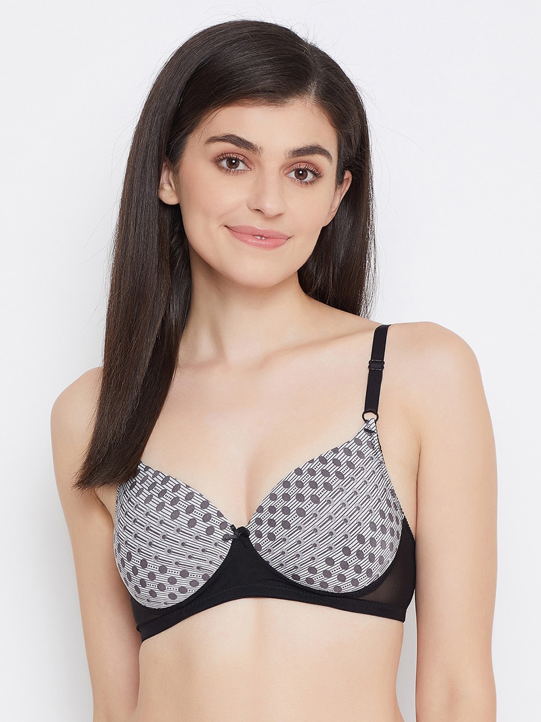 

Clovia Grey & Black Printed Non-Wired Lightly Padded Push-Up Bra BR2023M1332B