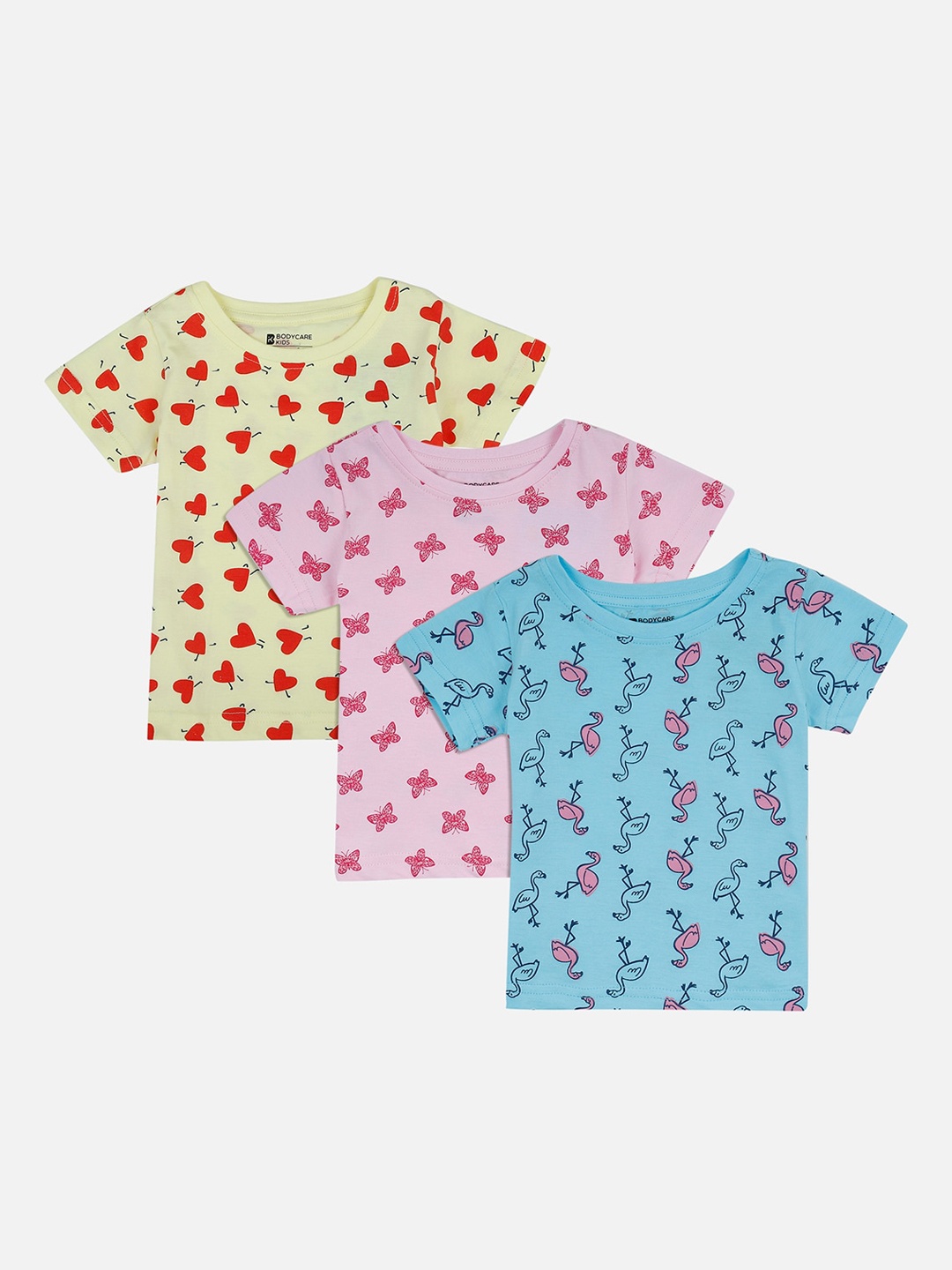 

Bodycare First Girls Pack Of 3 Printed Round Neck T-shirts, Pink