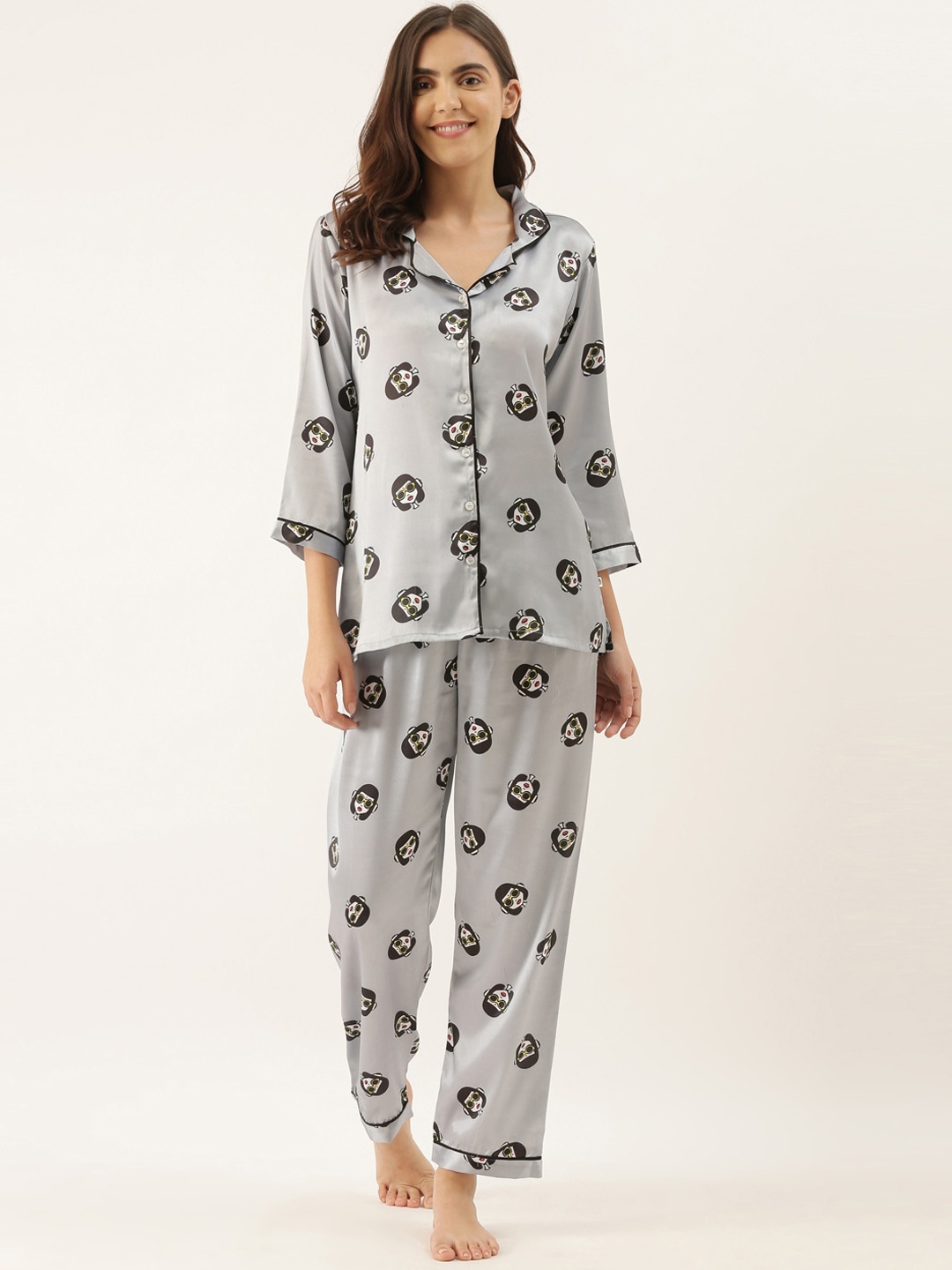 

Bannos Swagger Women Grey Printed Night suit