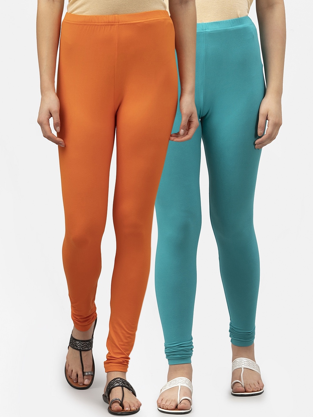 

Style Quotient Women Pack Of 2 Solid Ankle-Length Cotton Leggings, Orange