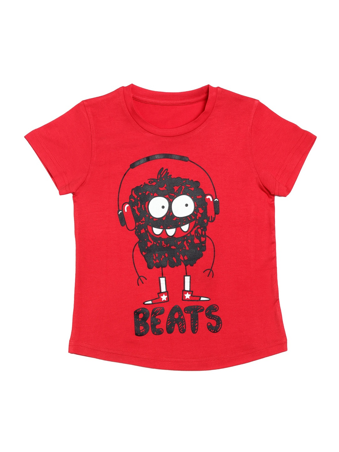 

DOOR74 Kids Red & Black Printed Round Neck T-shirt