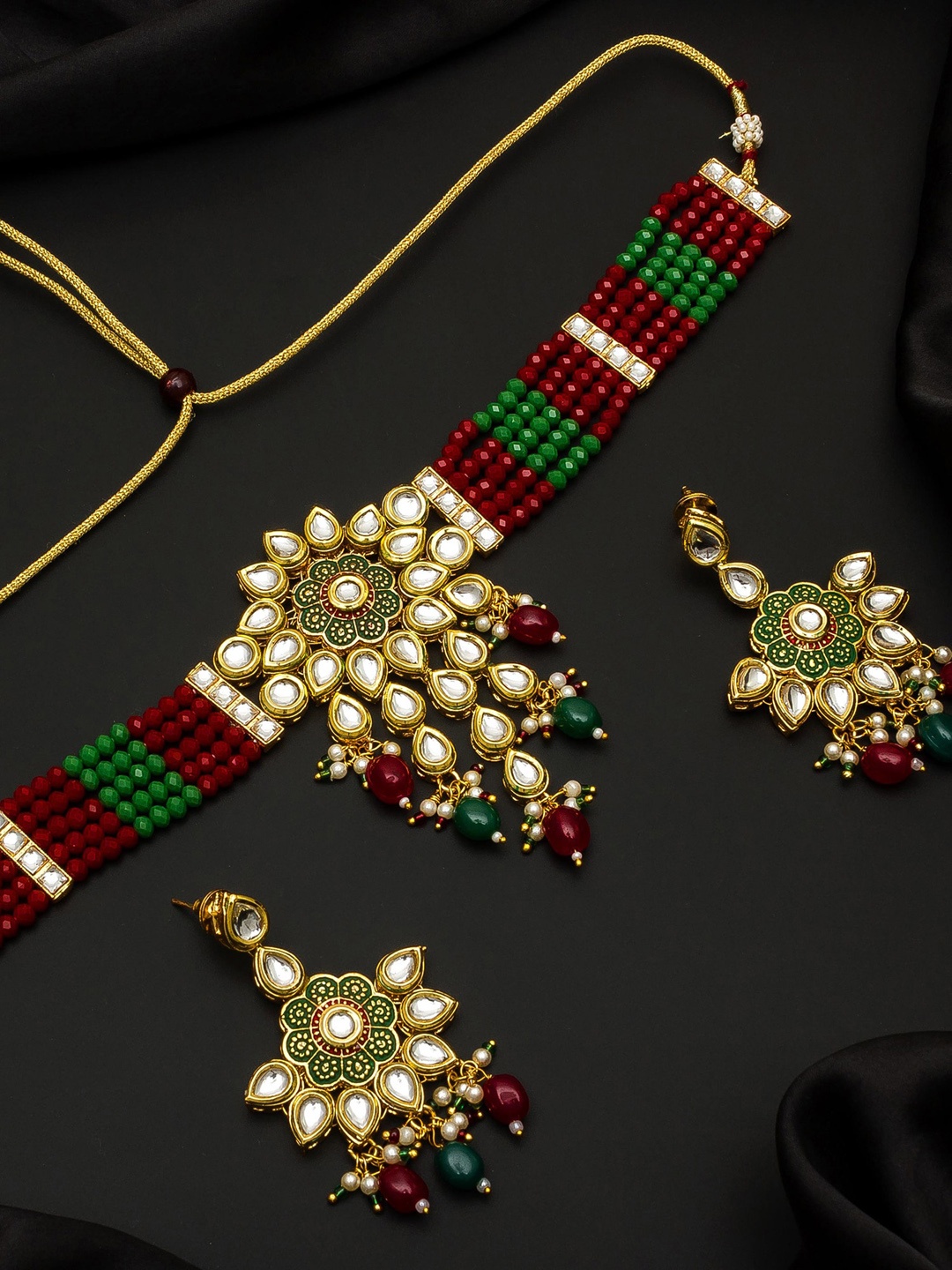 aadita Gold-Plated Kundan-Studded & Beaded Handcrafted Jewellery Set