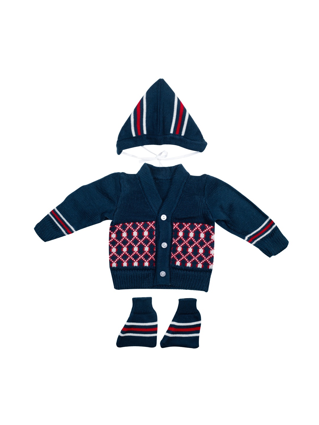 

MeeMee Unisex Kids Navy Blue Self Design Cardigan Sweater