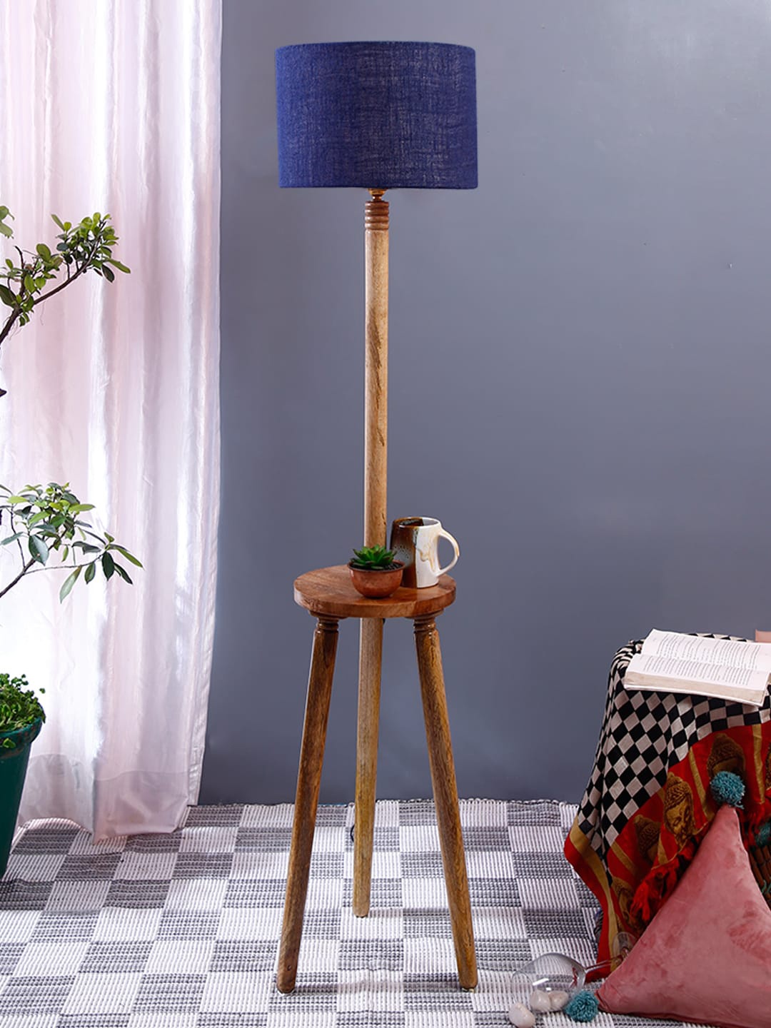 

Devansh Blue & Brown Self Design Wooden Shelf Lamp