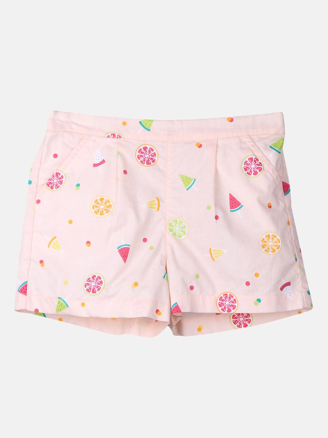 

Beebay Girls Peach-Coloured & Yellow Printed Pleated Shorts