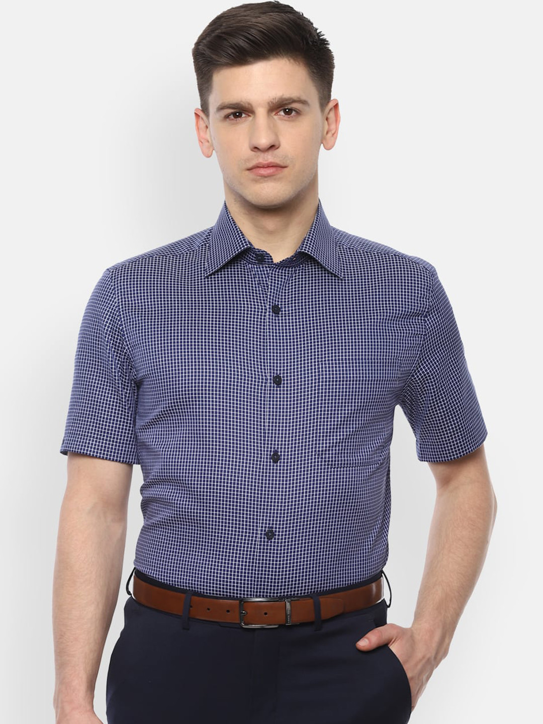 

Louis Philippe Men Navy Blue & White Regular Fit Checked Cotton Formal Shirt