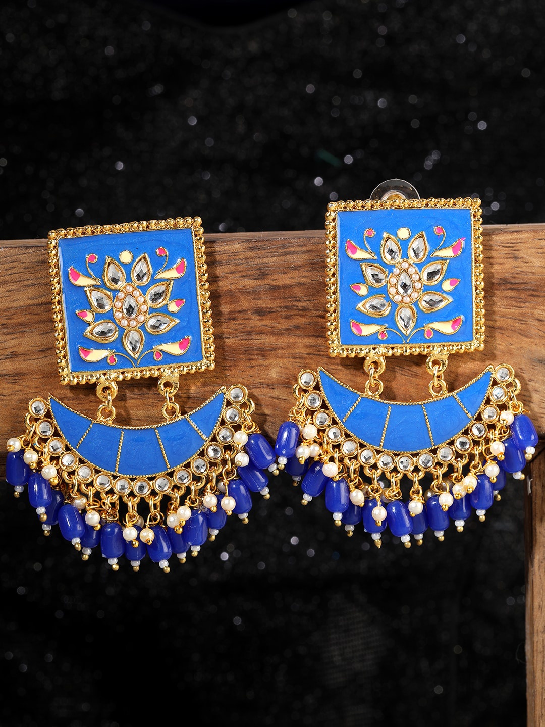 

ANIKAS CREATION Blue Gold-Plated Dome Shaped Jhumkas
