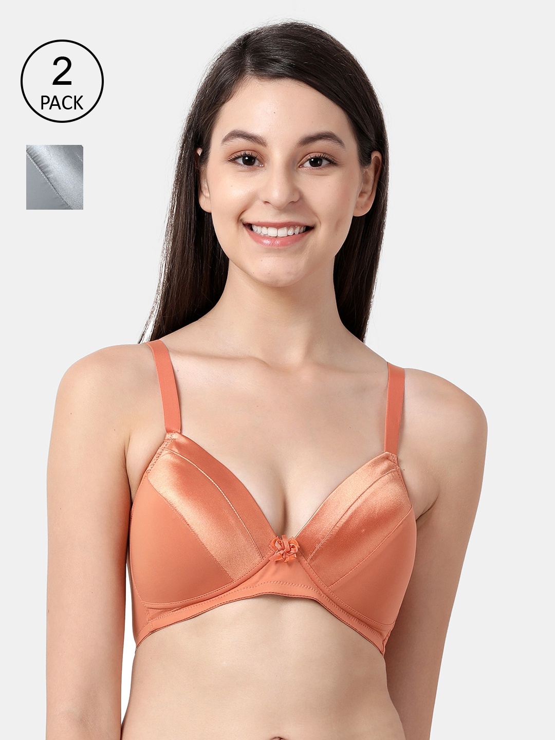 

shyaway Pack of 2 Orange & Grey Non-Wired Lightly Padded Everyday Bra taab-c2b-234-32B