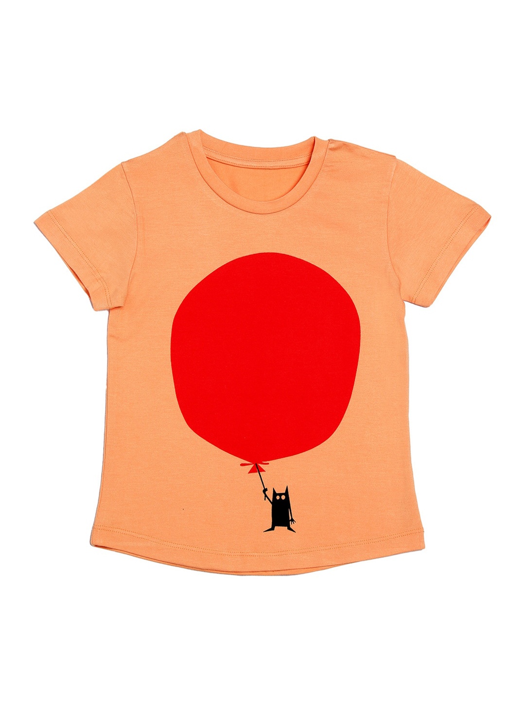 

DOOR74 Unisex Kids Peach-Coloured Solid Round Neck T-shirt