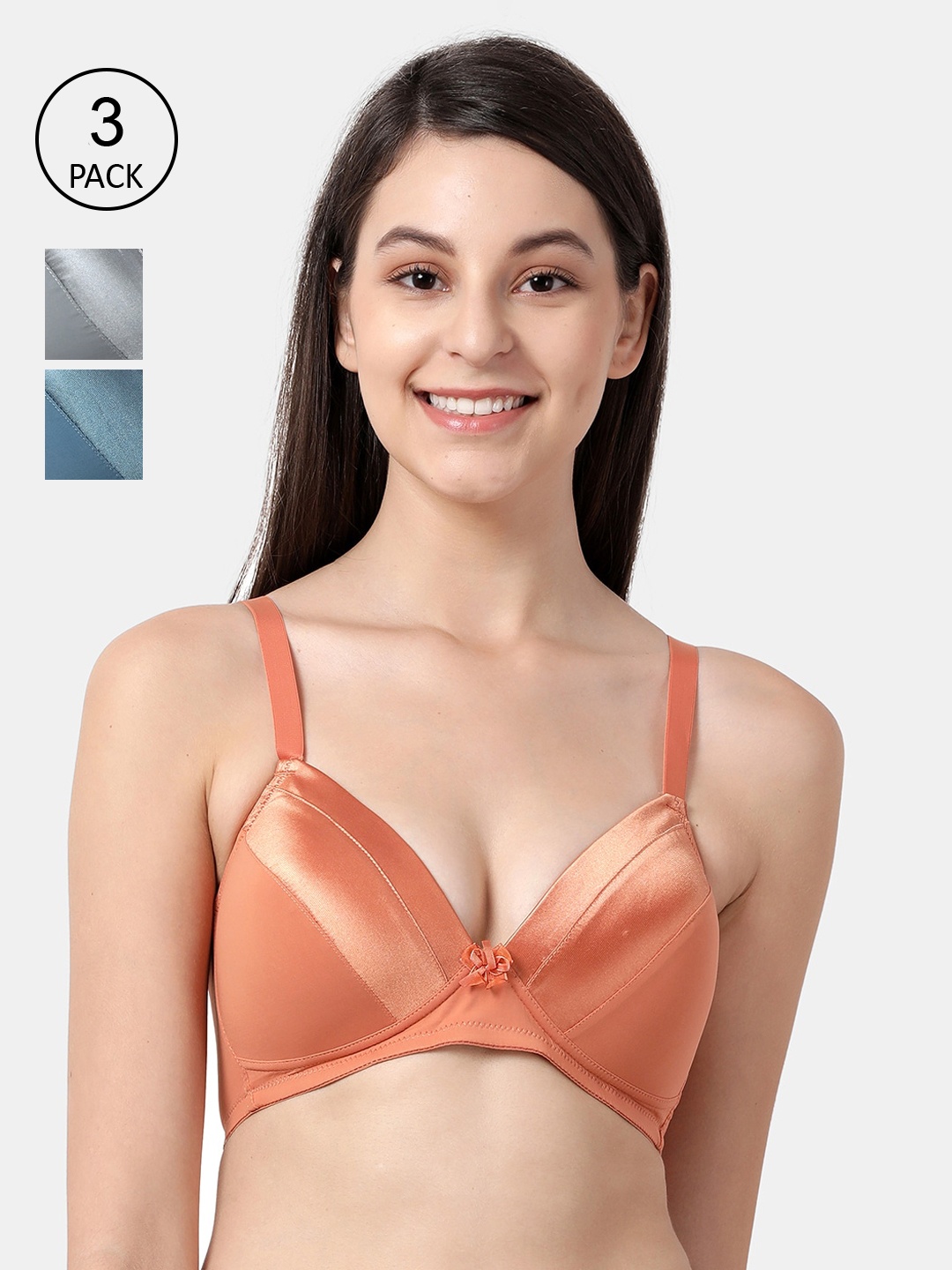 

shyaway Pack Of 3 Solid Non-Wired Lightly Padded Everyday Bra taab-c3b-244-32B, Orange