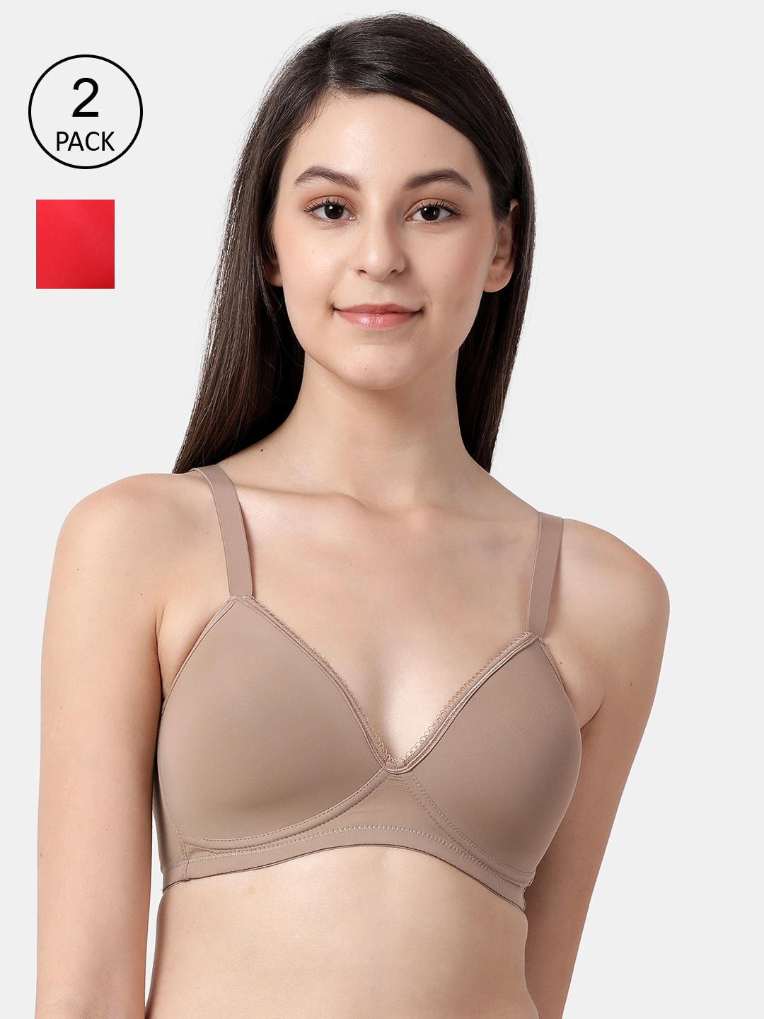 

shyaway Red & Beige Solid Set of 2 Everyday Bra taab-c2b-257-32B