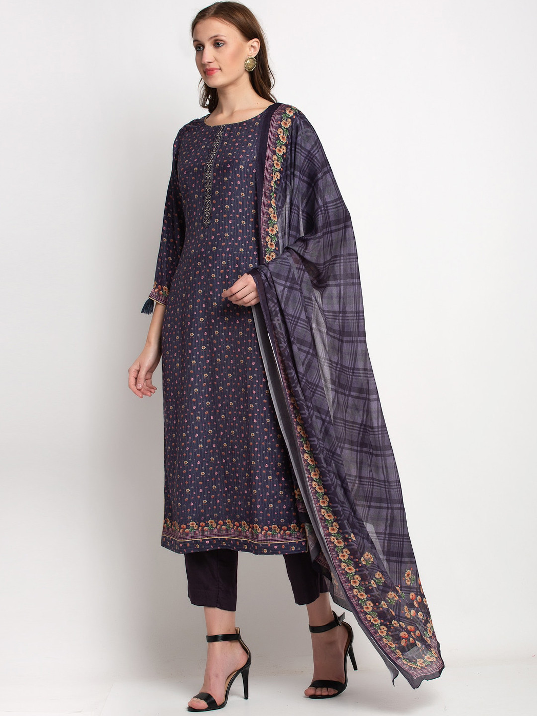 

Stylee LIFESTYLE Violet & Orange Art Silk Unstitched Dress Material